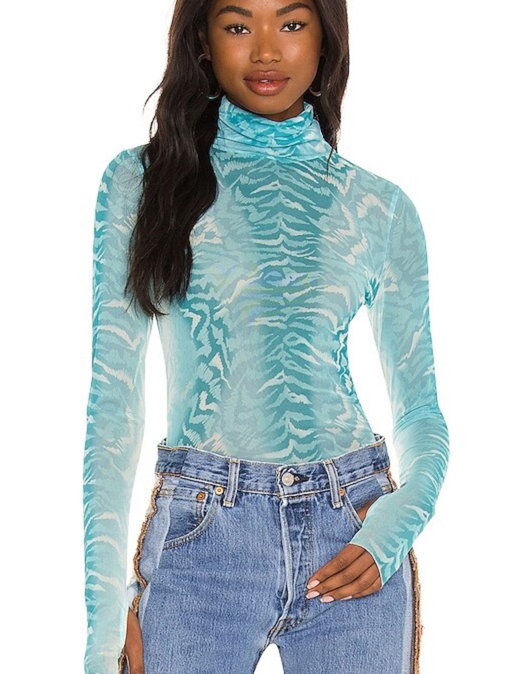 AFRM Zadie Top in Aqua Ombre Animal